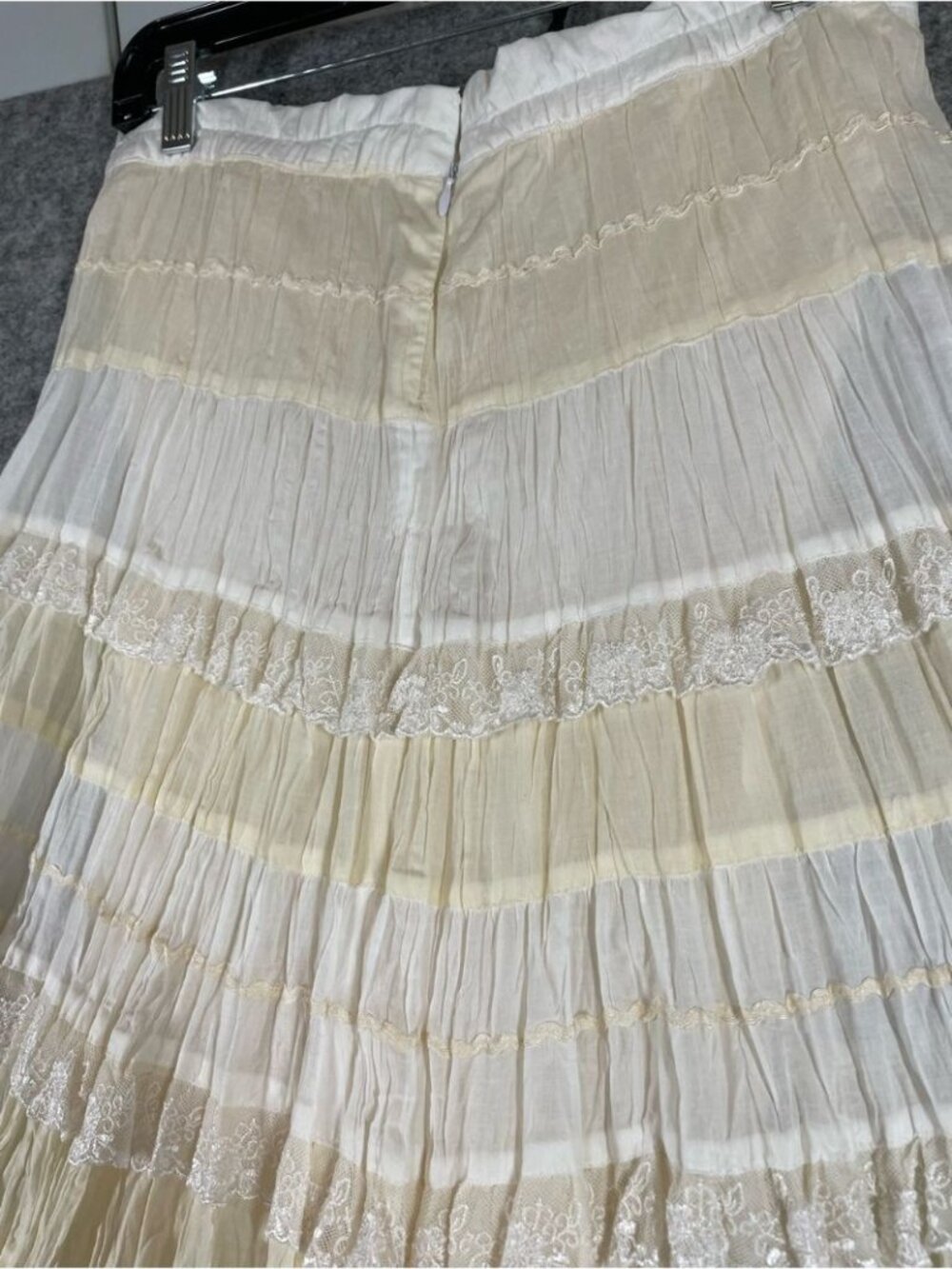Boho Tiered Crinkle Maxi Skirt Cream White Prairie Cottagecore Festival Chic - Picture 11 of 16